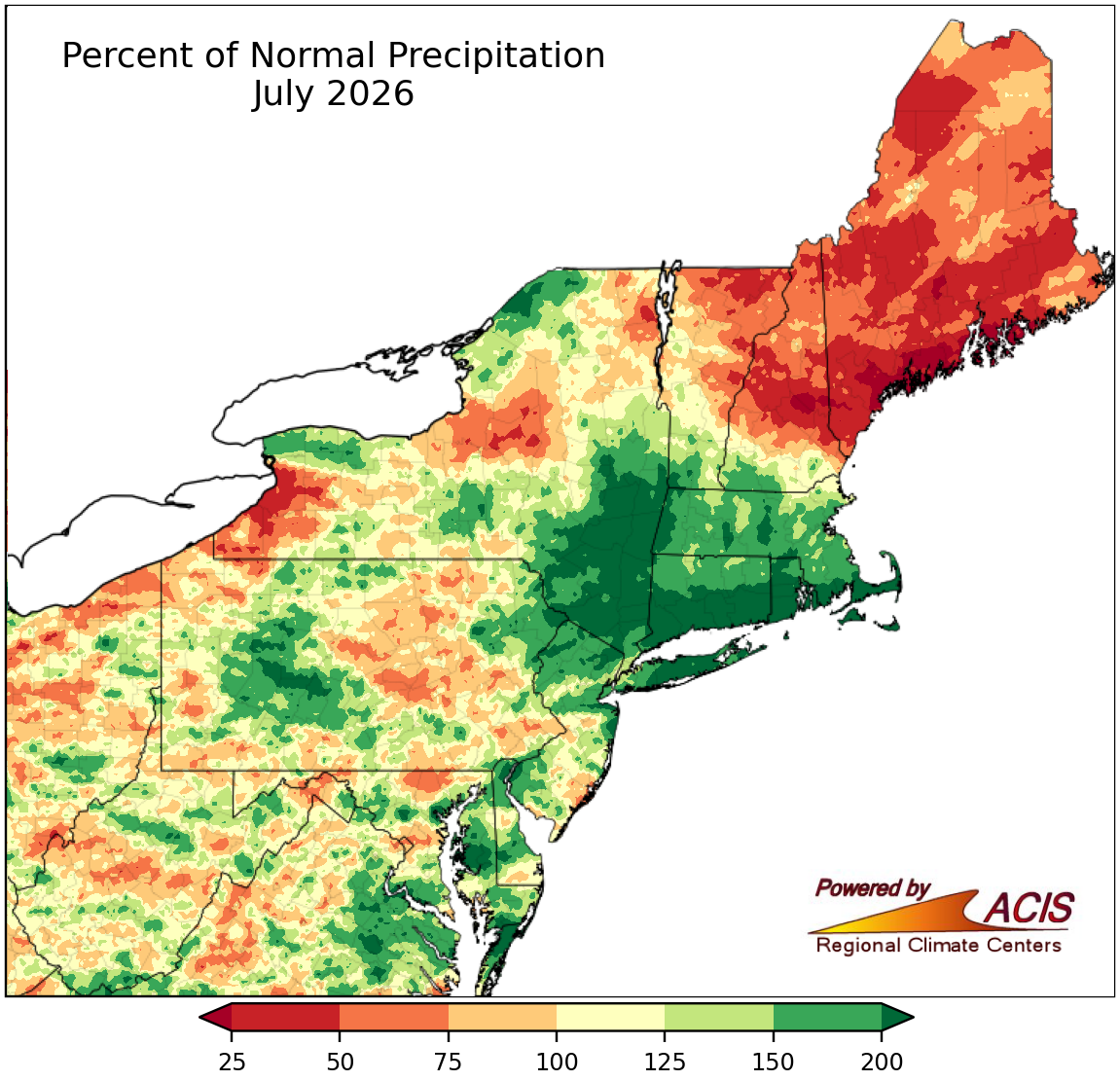 Small percent of normal precipitation map